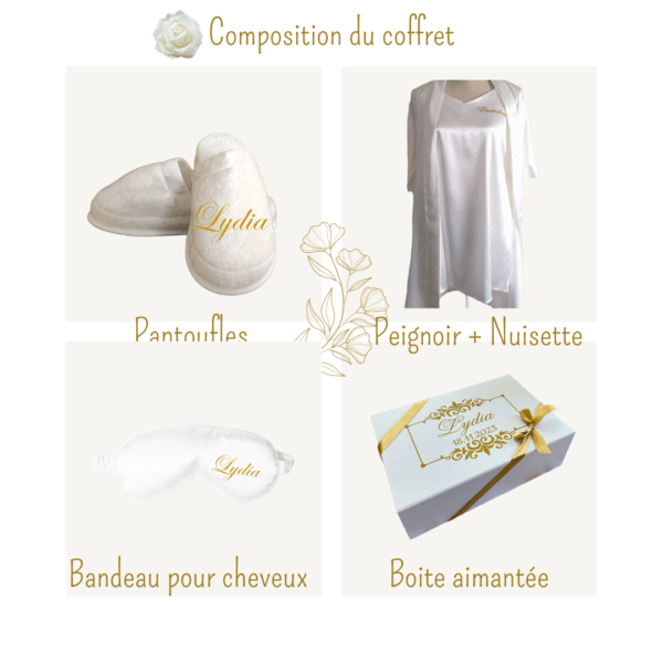 coffret peignoir satin avec nuisette blanc