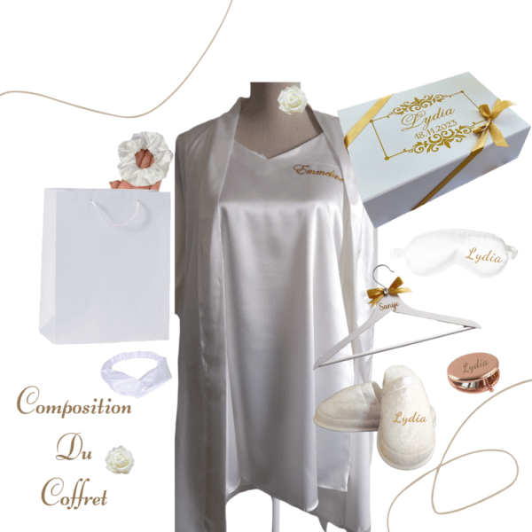 Coffret peignoir satin avec nuisette pour mariée