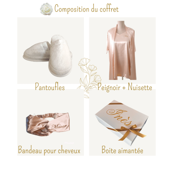 coffret peignoir satin avec nuisette nude ou beige