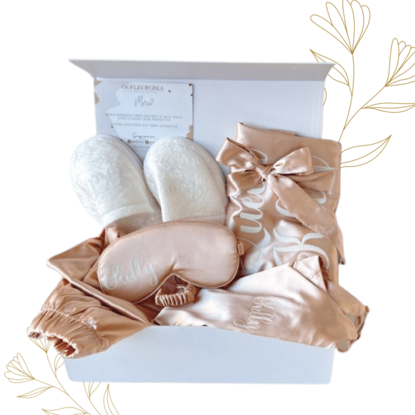 Coffret_Peignoir satin avec pantalon Nude